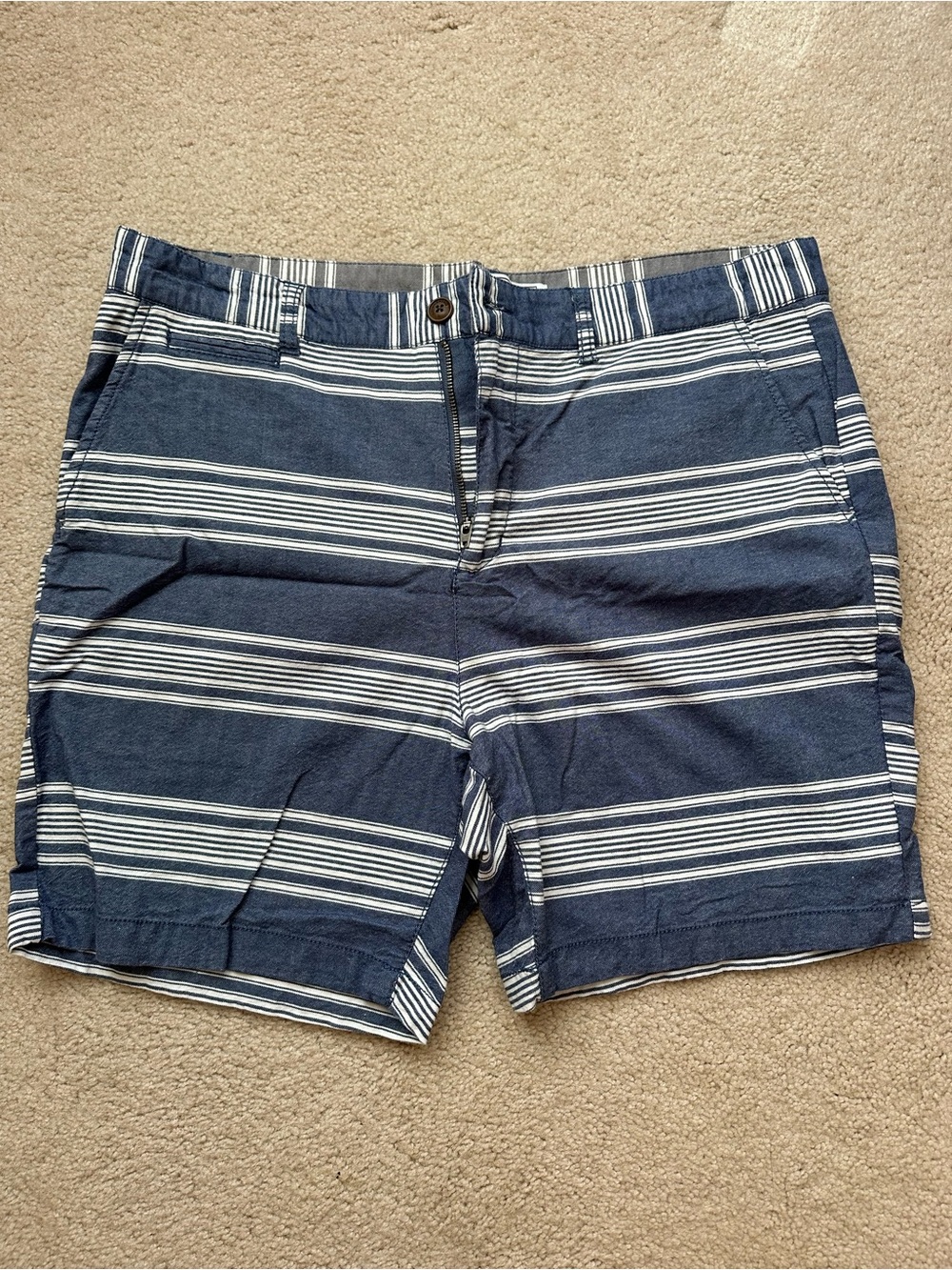 Five Four Navy and White Striped Flat Front Shorts